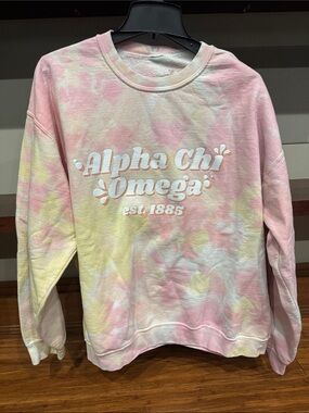 Alpha Chi Omega Tie-Dye Sweatshirt - Pink & Yellow